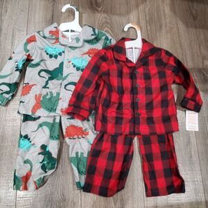 NEW Baby Pajama Sets Size 12M Cozy Dinosaur and Plaid Pjs 4 Pieces, 2 Sets